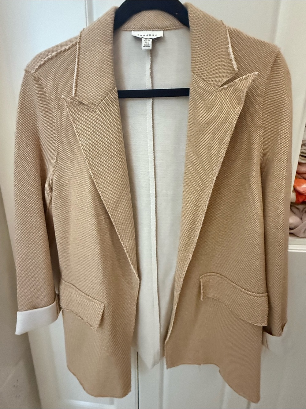 Topshop Beige Open-Front Knit Blazer